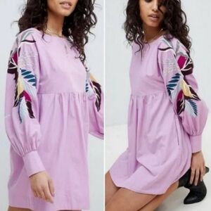 free people lilac mini obsessions embroidery sleeved dress size large